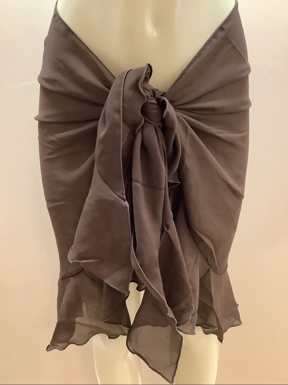 Zuliana Brown Long Sarong With Ruffle and Lettuce Trim . Made in USA. New W/Tags